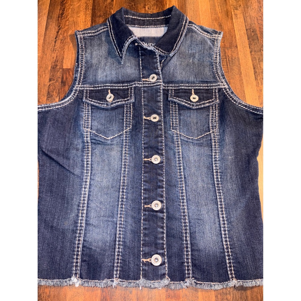 Maurices Womens Denim Vest Dark Wash Frayed Hem Button Front Blue Size Medium